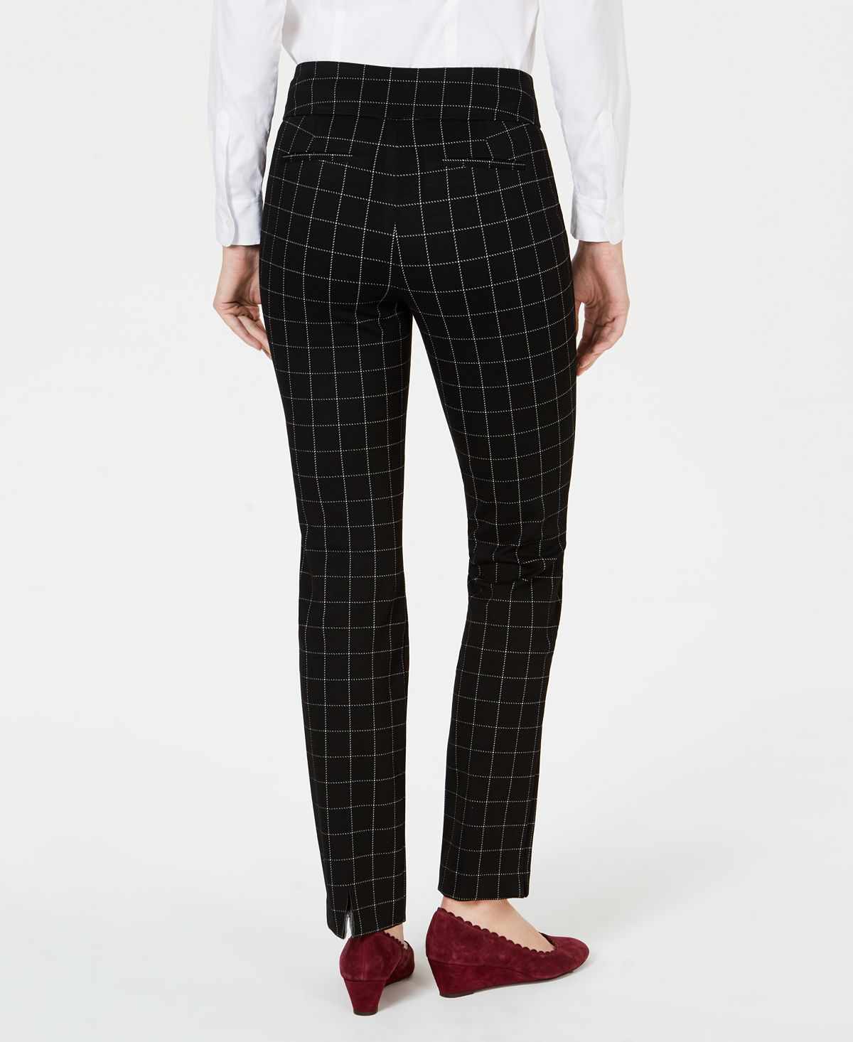 Charter Club Women's Cambridge Windowpane Print Slim Leg Pants Black Size 8