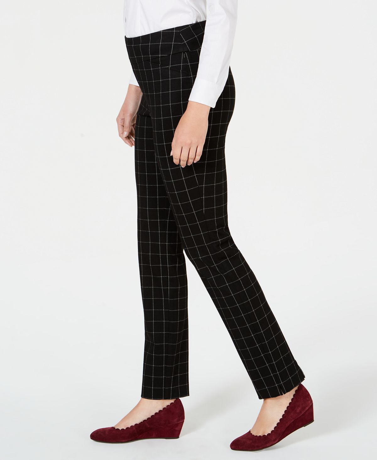 Charter Club Women's Cambridge Windowpane Print Slim Leg Pants Black Size 8
