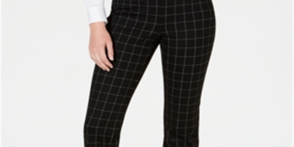 Charter Club Women's Cambridge Windowpane Print Slim Leg Pants Black Size 8