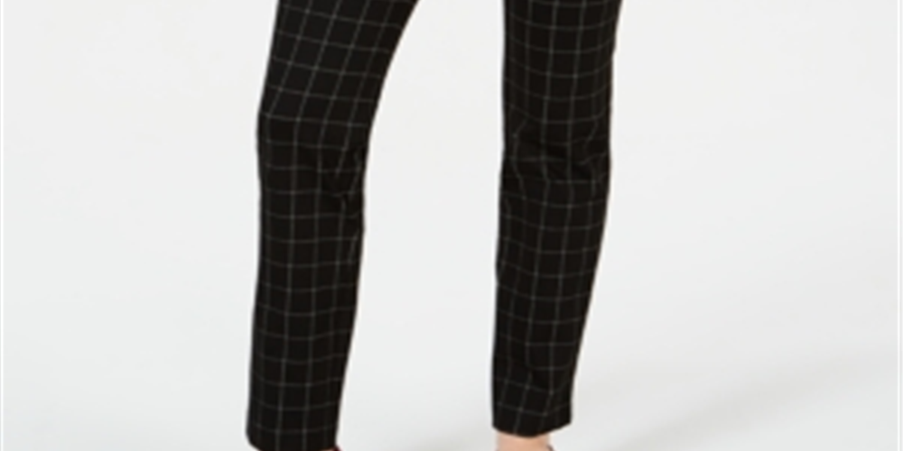 Charter Club Women's Cambridge Windowpane Print Slim Leg Pants Black Size 8