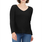 Style & Co Women's Cotton Rib Knit V Neck Sweater Black Size XX-Large