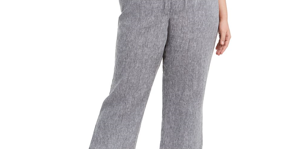 Charter Club Women's Plus Linen Straight Leg Pants Gray Size 2X