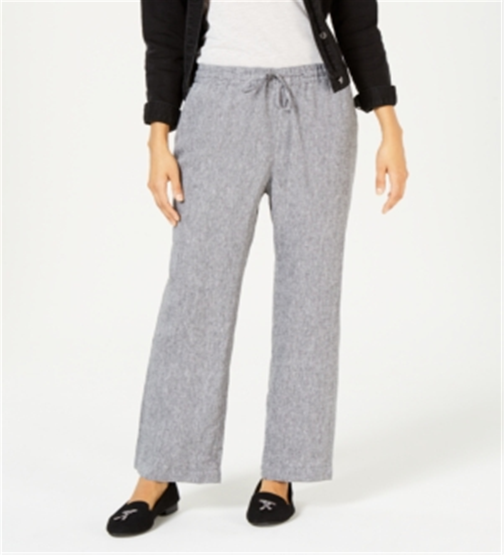 Charter Club Women's Plus Linen Straight Leg Pants Gray Size 2X
