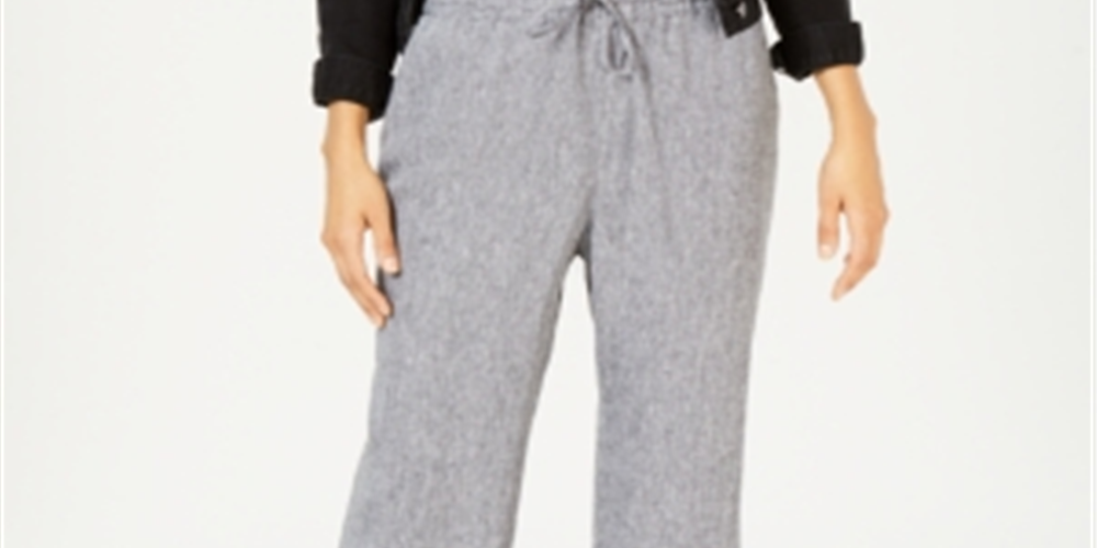 Charter Club Women's Plus Linen Straight Leg Pants Gray Size 2X