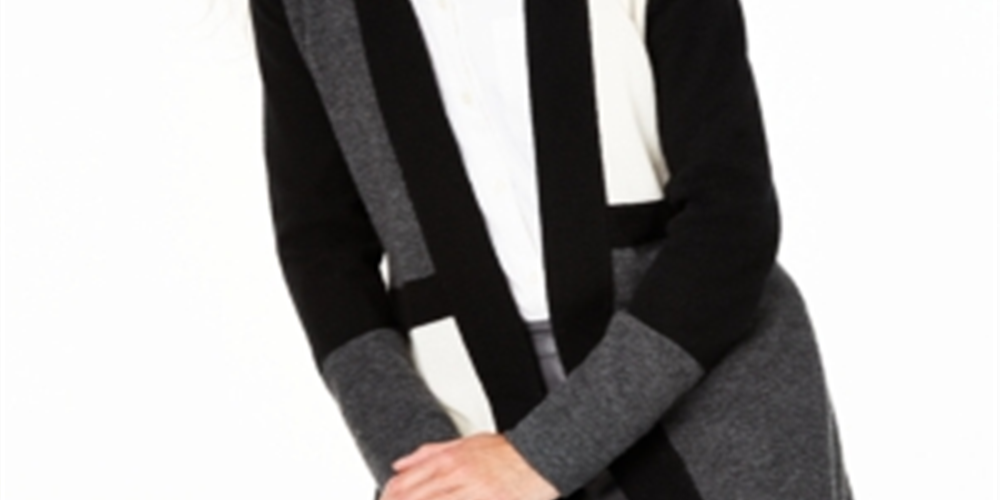 Charter Club Women's Color Blocked Pure Cashmere Cardigan Classic Black Combo Size Petite XL