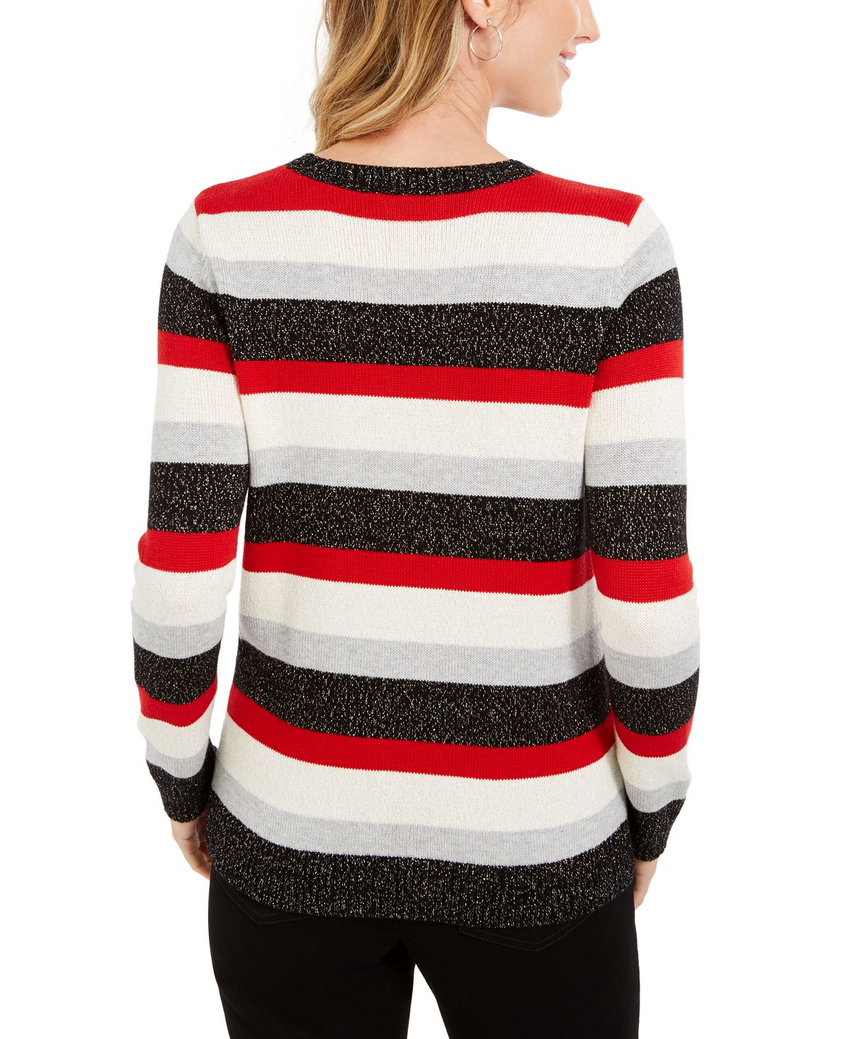 Charter Club Women's Striped Sweater Black Size Petite L