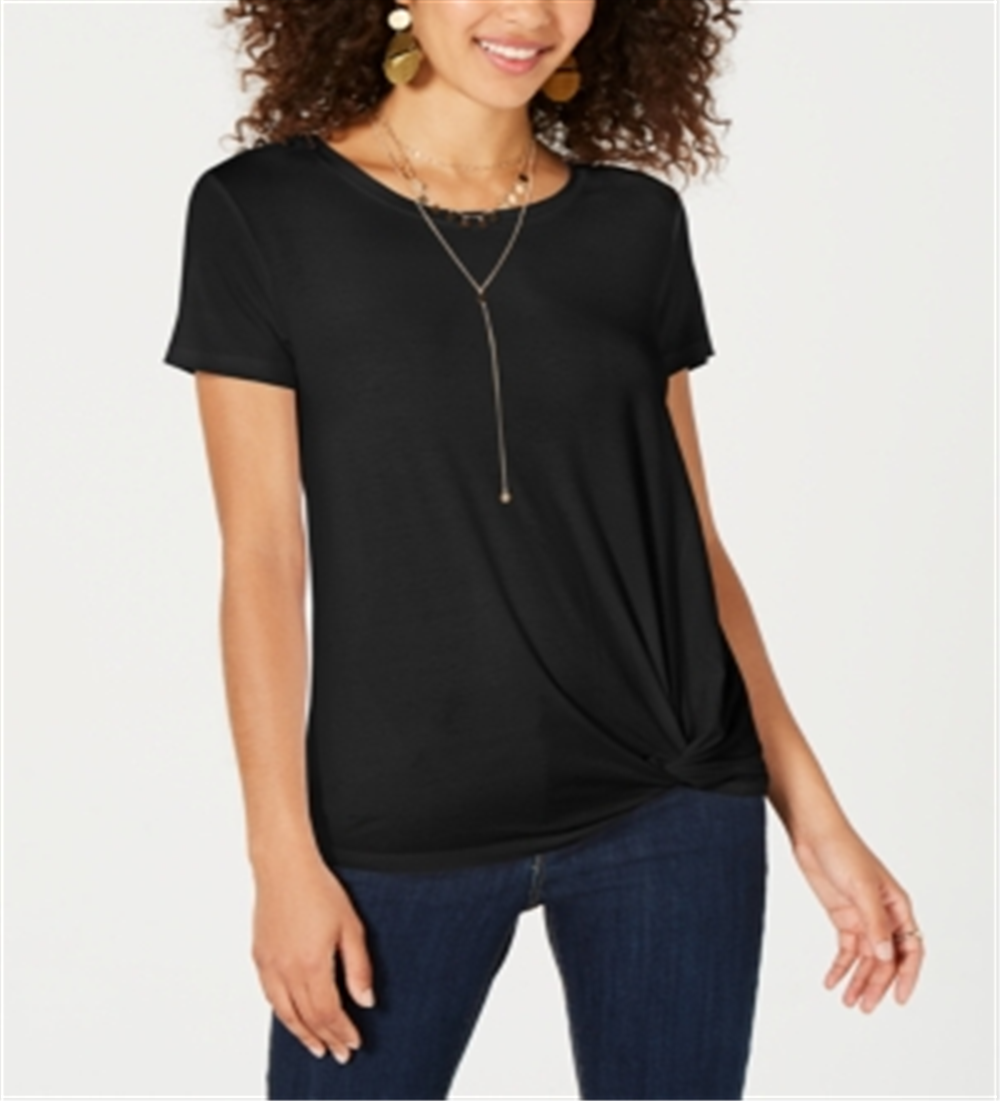 Style & Co Women's Knot Hem T-Shirt Black Size Medium