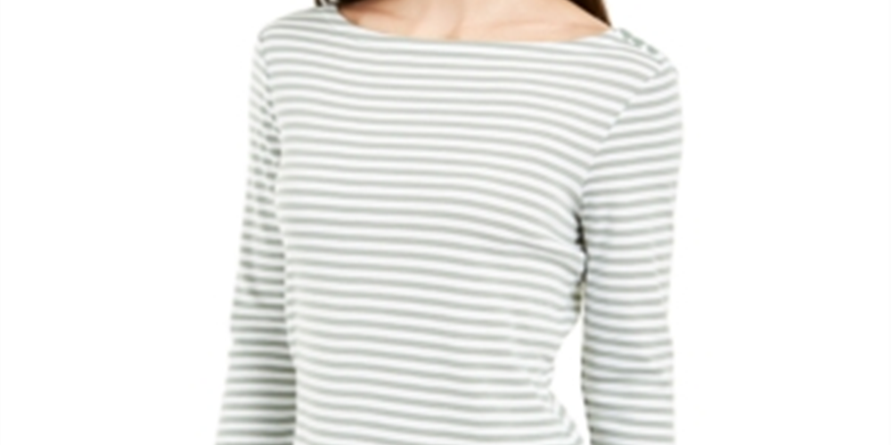 Charter Club Women's 3/4 Sleeve Striped Top Green Size S