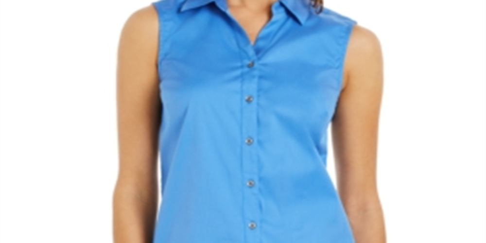 Charter Club Women's Button Front Top Blue Size 10