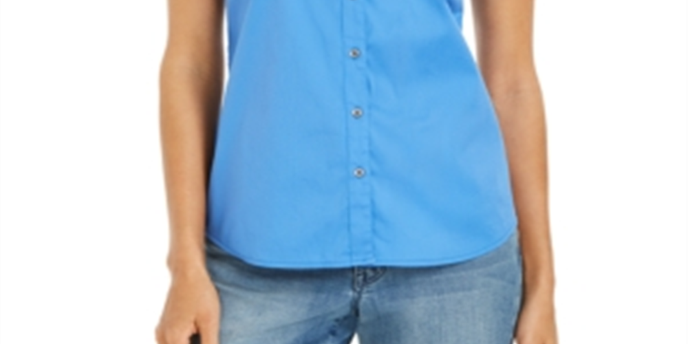 Charter Club Women's Button Front Top Blue Size 10