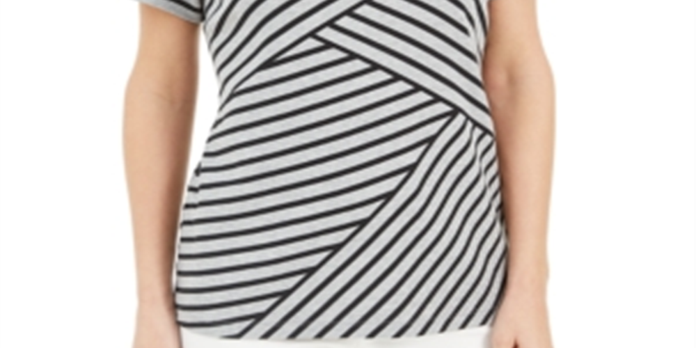 Karen Scott Women's Asymmetrical Striped Top Black Size XX-Large