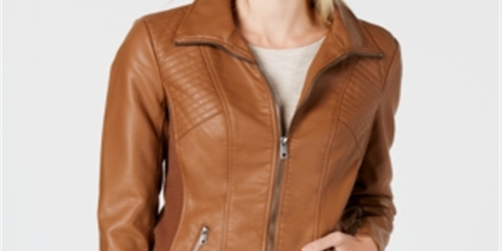 Style & Co Women's Faux Leather Moto Jacket Brown Size X-Large