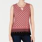 Charter Club Women's Printed Keyhole Neck Top Pink Size Small