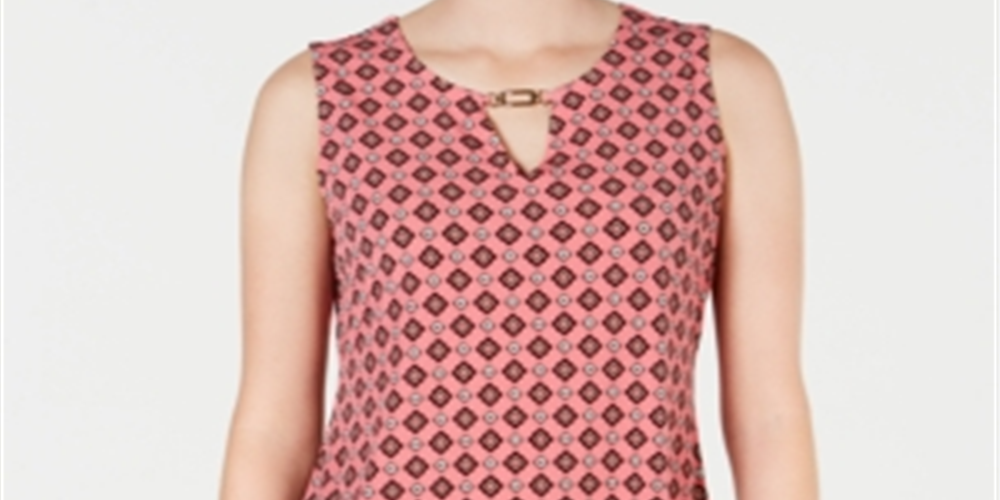 Charter Club Women's Printed Keyhole Neck Top Pink Size Small