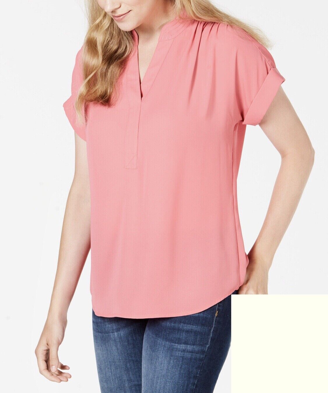 Charter Club Women's Cloud Dolman Sleeve Split Neck Top Pink Size Small