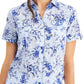Karen Scott Women's Tuscan Garden Cotton Shirt Blue Size Petite Large