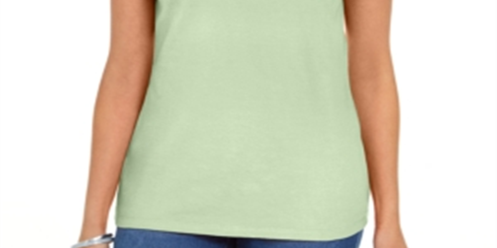 Karen Scott Women's Cotton Scalloped Neck T-Shirt Green Size X-Small
