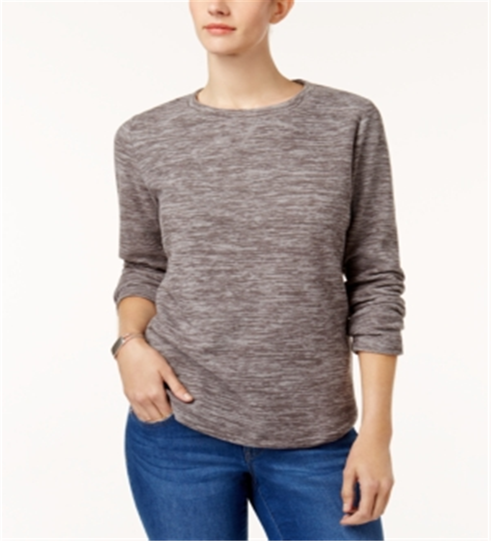 Karen Scott Women's Fleece Space Dye Crewneck Sweater Gray Size Small