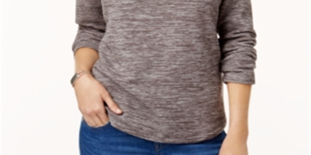 Karen Scott Women's Fleece Space Dye Crewneck Sweater Gray Size Small