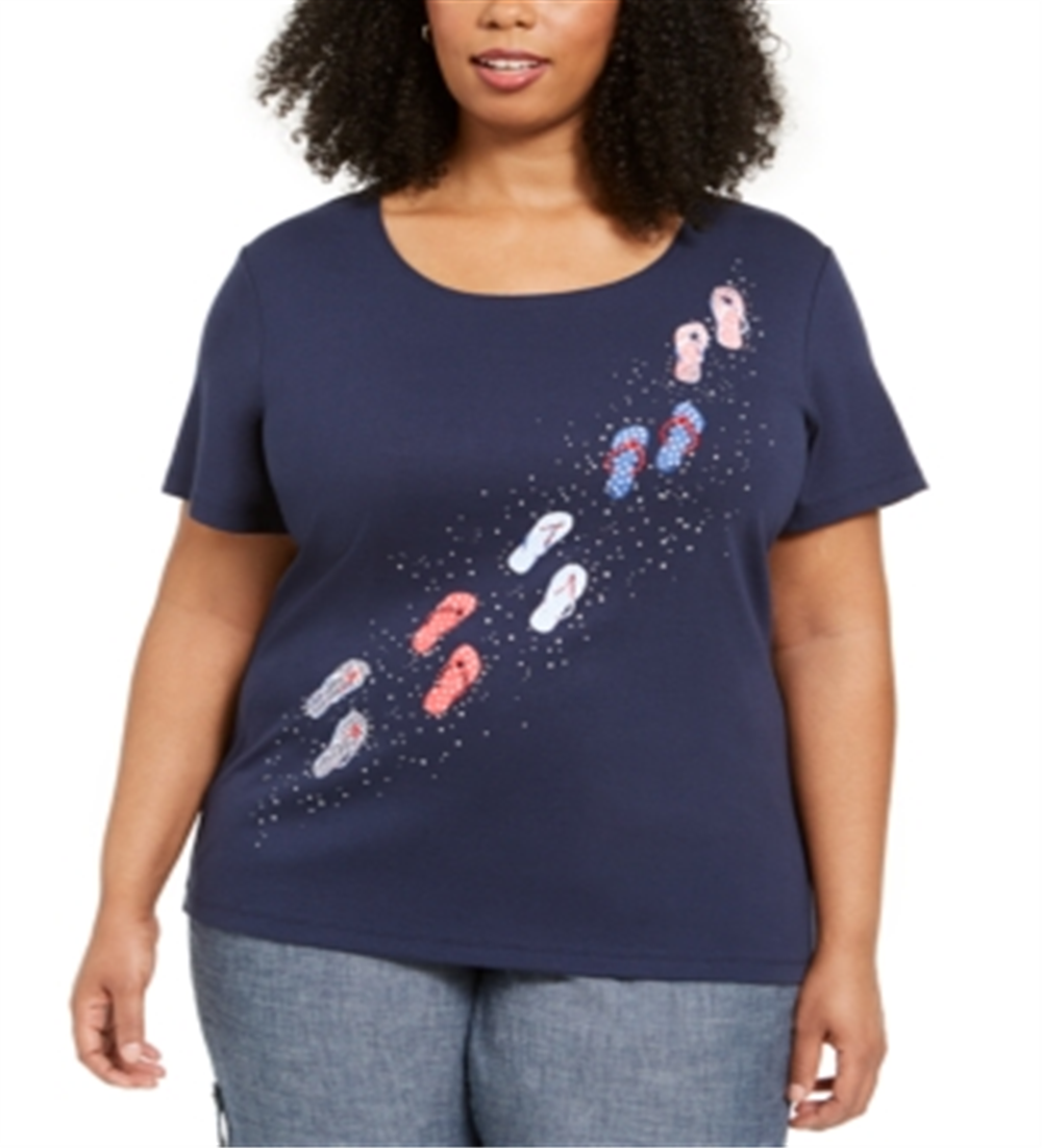 Karen Scott Women's Steps Graphic Top Blue Size Petite Small