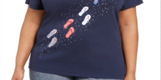 Karen Scott Women's Steps Graphic Top Blue Size Petite Small