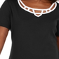 Karen Scott Women's Cotton Lattice Trim Top Black- Size PP