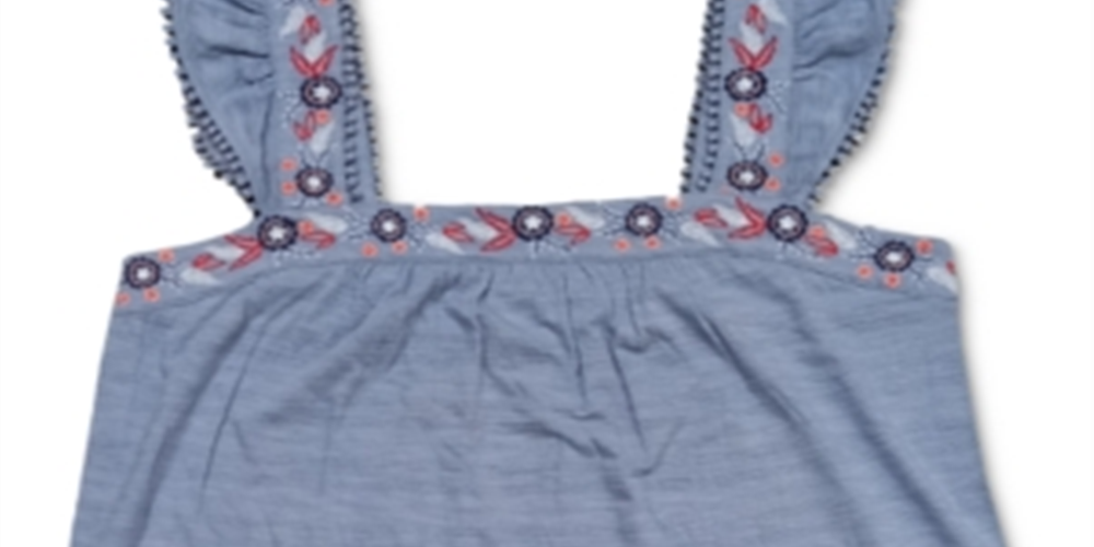 Style & Co Women's Plus Pointelle Linear Jacquard Embroidered Strap Top Blue Size 3X