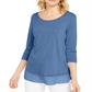 Style & Co Women's Chiffon Hem Top Blue Size X-Small