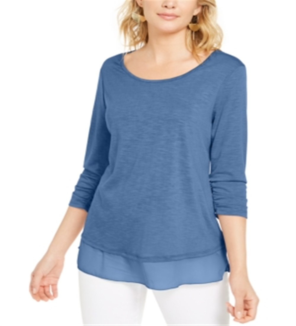 Style & Co Women's Chiffon Hem Top Blue Size X-Small