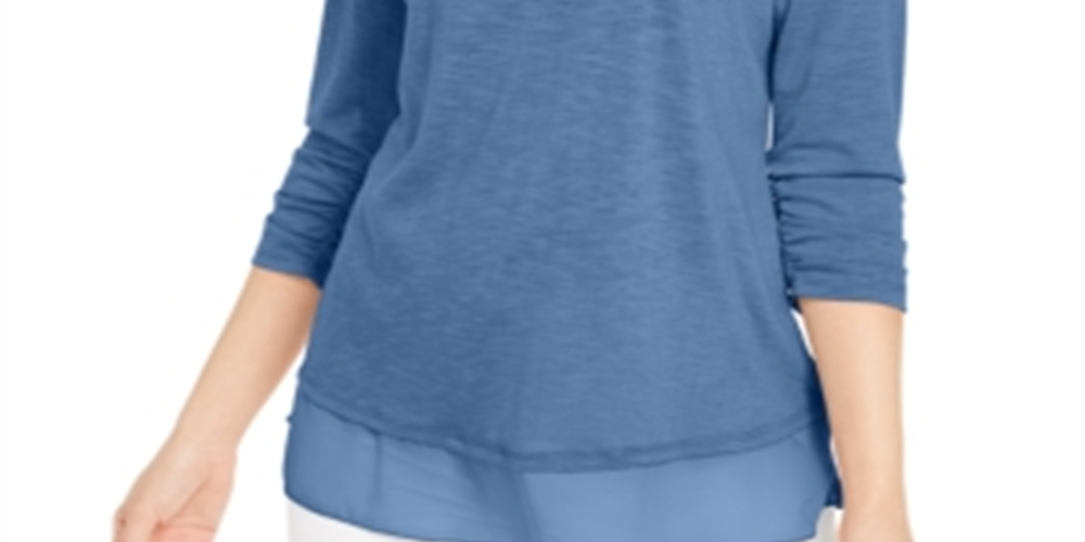 Style & Co Women's Chiffon Hem Top Blue Size X-Small