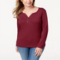 Karen Scott Women's  Cotton Henley Top Red Size Large