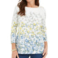Charter Club Women's  Floral-Print Boat-Neck Top  White Size XL