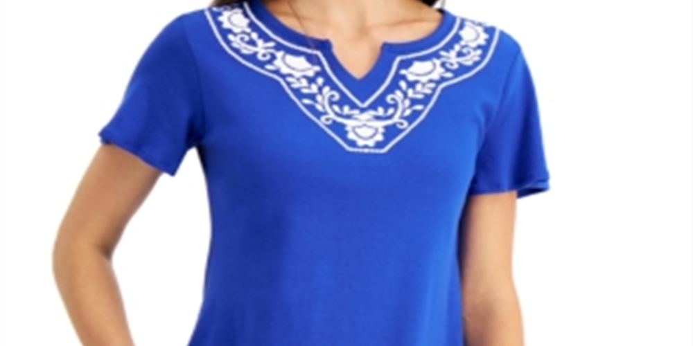 Karen Scott Women's Split Neck Top Blue Size Petite Large