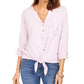 Style & Co Women's Cotton Embroidered Tie Hem Shirt Pink Size Petite Small