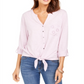 Style & Co Women's Cotton Embroidered Tie Hem Shirt Pink Size Petite Small