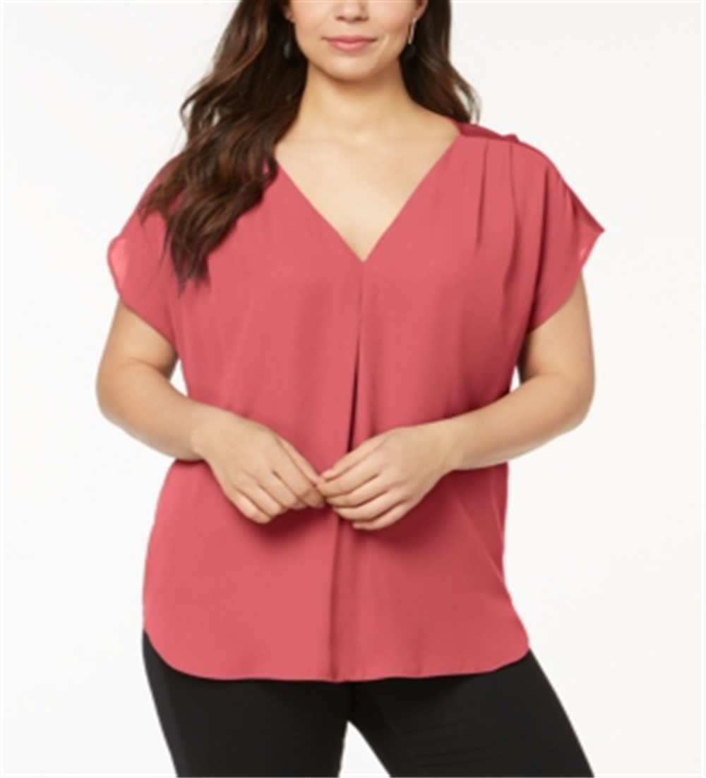 INC International Concepts Women's Mixed Media V Neck Blouse Yellow  Size 0X