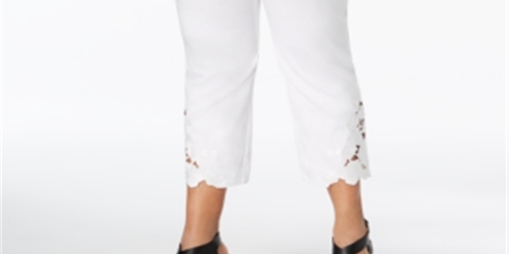 INC International Concepts Women's Plus Size Lace-Hem Capri Pants Bright White Size 14W