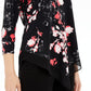Alfani Women's 3/4 Sleeve Floral V Neck Blouse Black Size Petite Medium