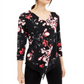 Alfani Women's 3/4 Sleeve Floral V Neck Blouse Black Size Petite Medium