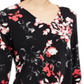 Alfani Women's 3/4 Sleeve Floral V Neck Blouse Black Size Petite Medium