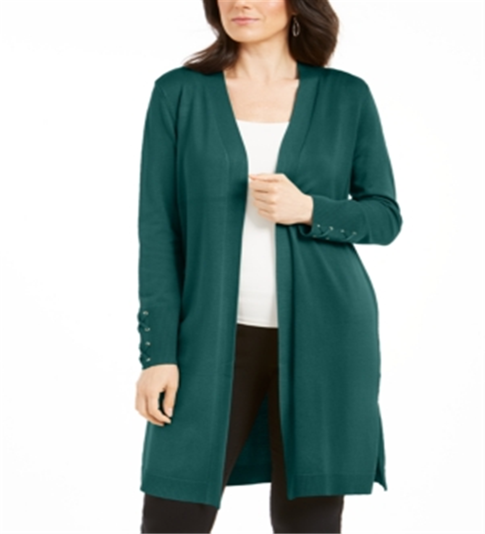 JM Collection Women's Lace up Sleeve Cardigan Green Size XX-Large
