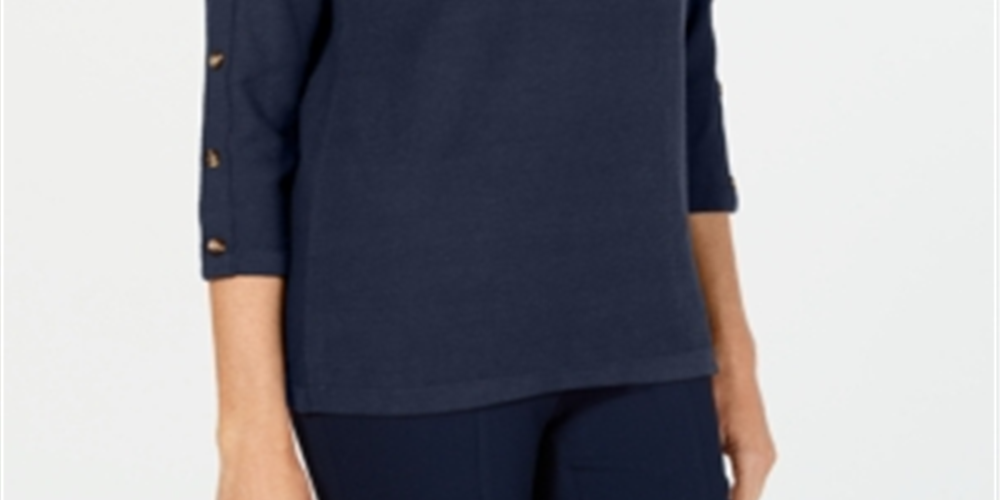 Karen Scott Women's 3/4-Sleeve Sweater Blue Size Large