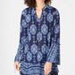 Style & Co Women's Printed Bell-Sleeve Tunic Blue Size Petite S