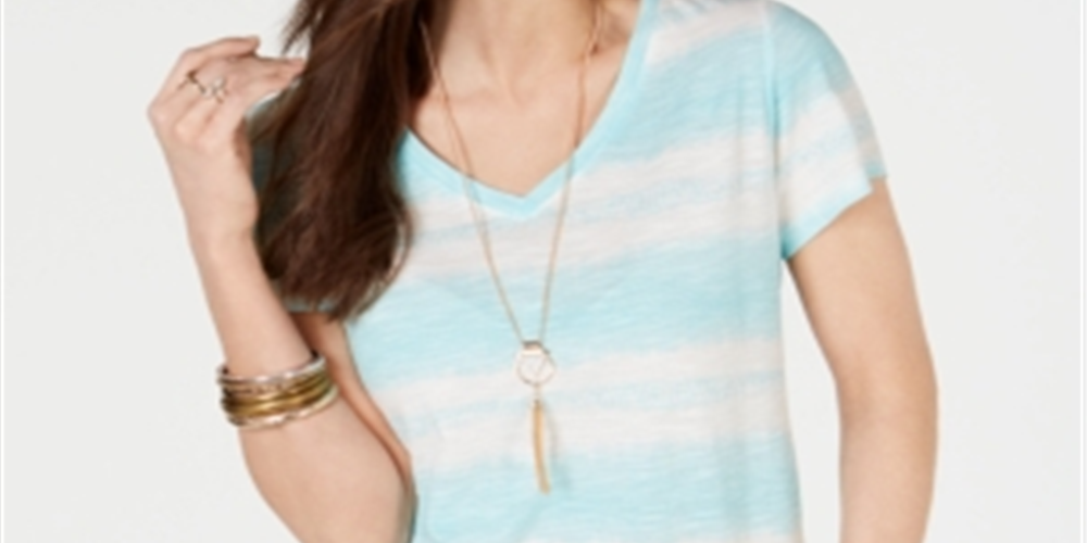 Style & Co Women's Cotton Printed T-Shirt Blue Size Petite Small