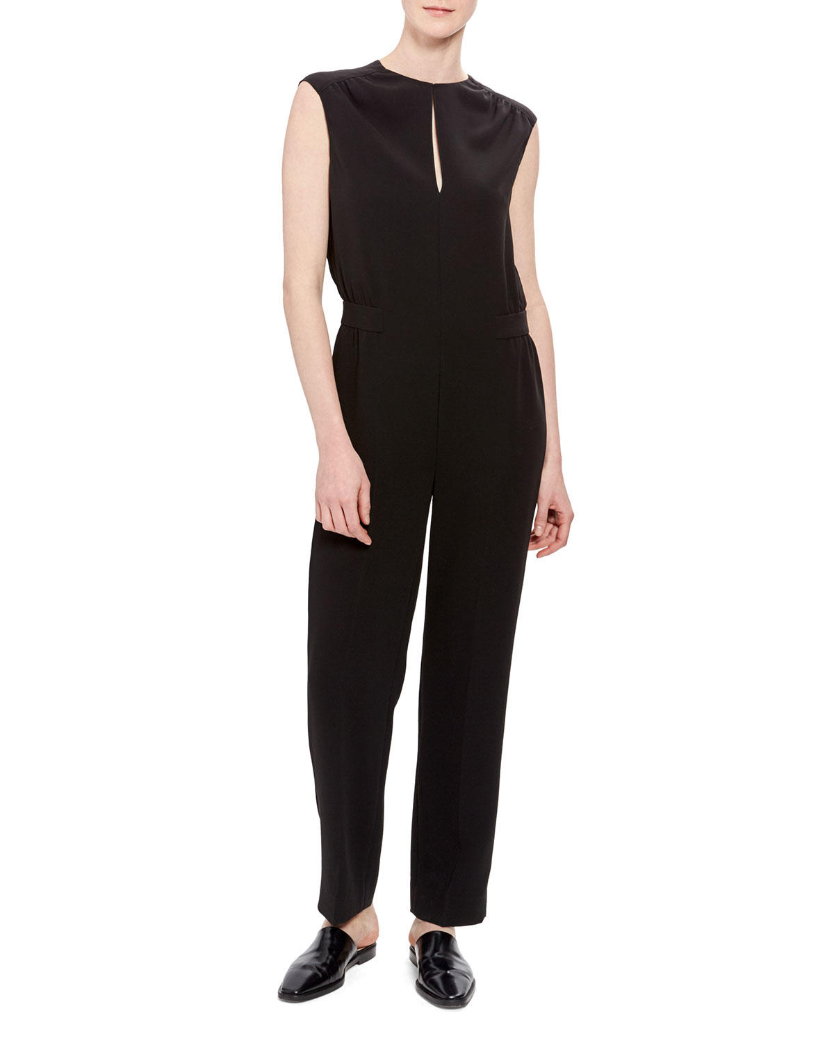 Theory Women's Shirred Crepe Jumpsuit Black Size 2