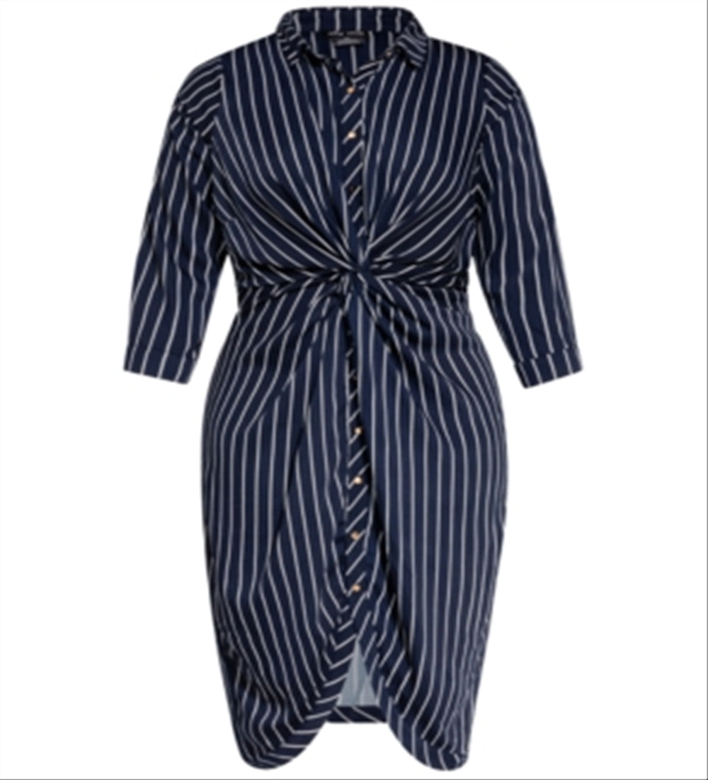 City Chic Women's Twist Stripe Dress Blue Size 18W