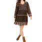 Style & Co Petite Printed Long-Sleeve Peasant Dress Black Size PL