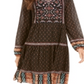 Style & Co Petite Printed Long-Sleeve Peasant Dress Black Size PL