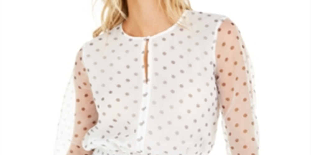 Bar III Women's Polka Dot Smocked Waist Top White Size Small