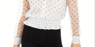 Bar III Women's Polka Dot Smocked Waist Top White Size Small